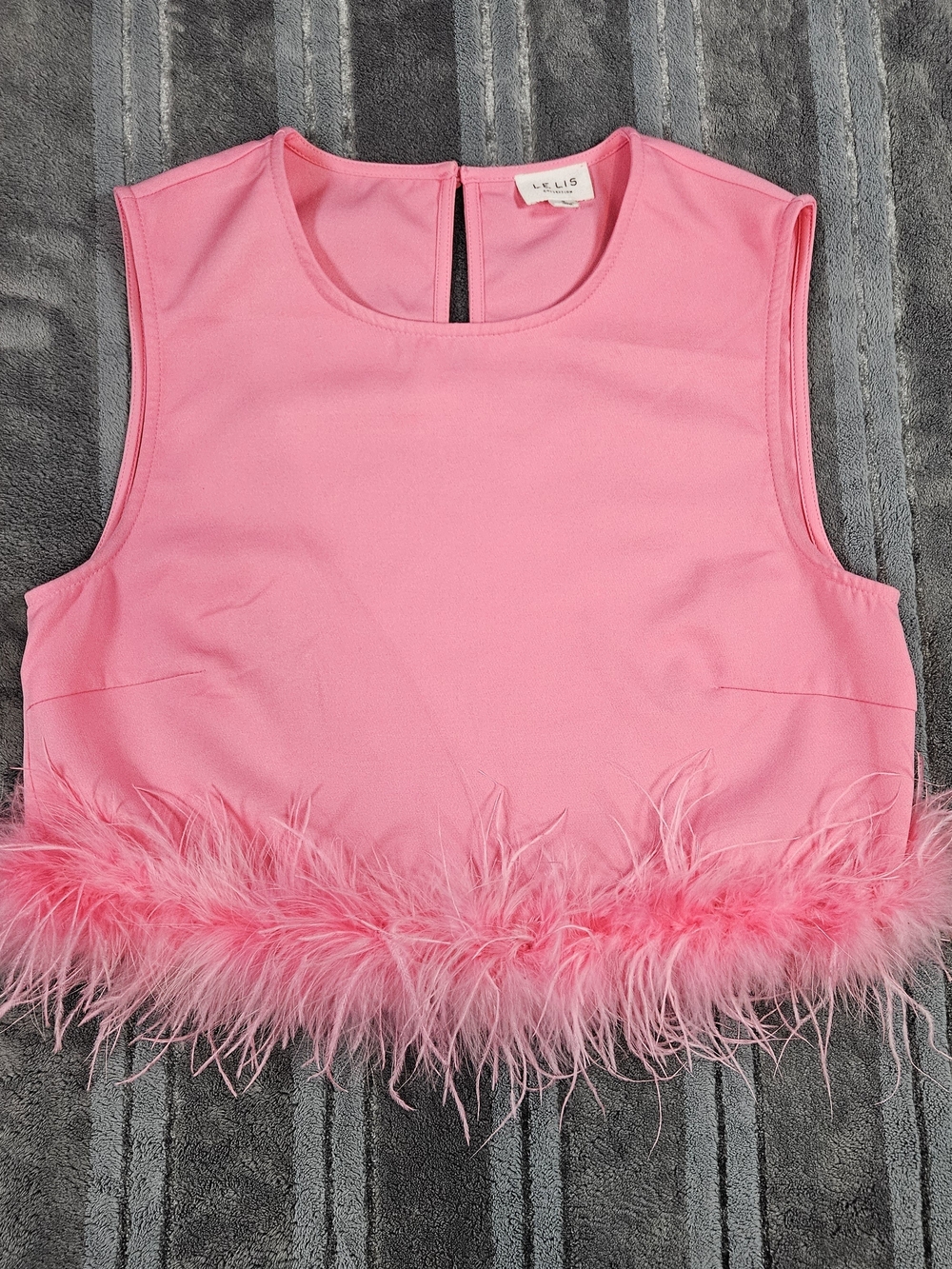 Crop Top Pink Faux Feather Trim Size S